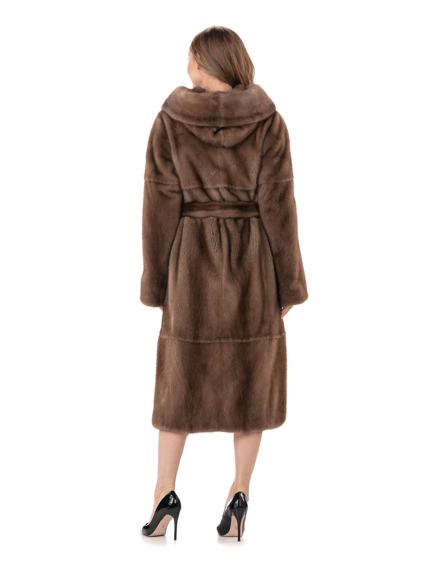 Женское пальто из меха норки с капюшоном